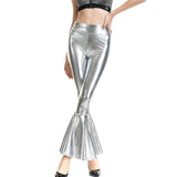 Shiny Metallic Flare Leather Leggings