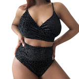 Solid Color Leopard Two Piece Swimsuit